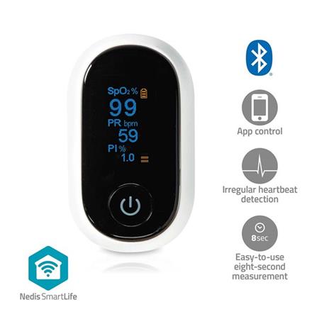 Nedis BTHOX10WT- SmartLife Pulzní Oxymetr| Bluetooth | OLED Displej | Saturace k