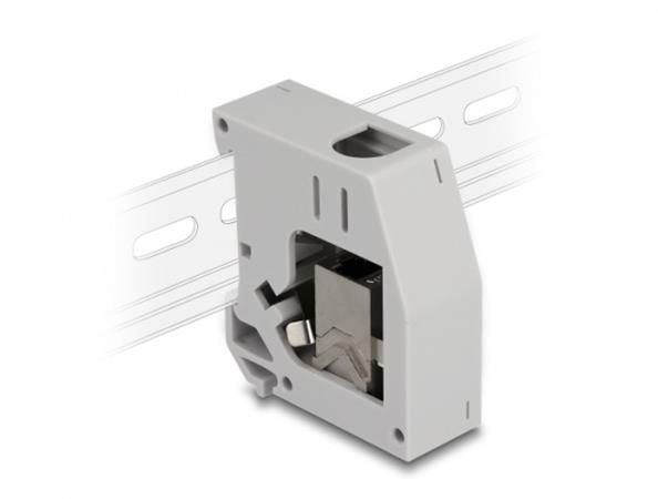 Delock Adaptér na DIN lištu s Keystone Modulem RJ45 samice na RJ45 samice, Cat.6