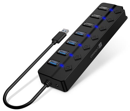 CONNECT IT Mighty Switch 2 USB-A hub, (4xUSB-A 3.0, 3xUSB-A 2.0), externí, ČERNÝ