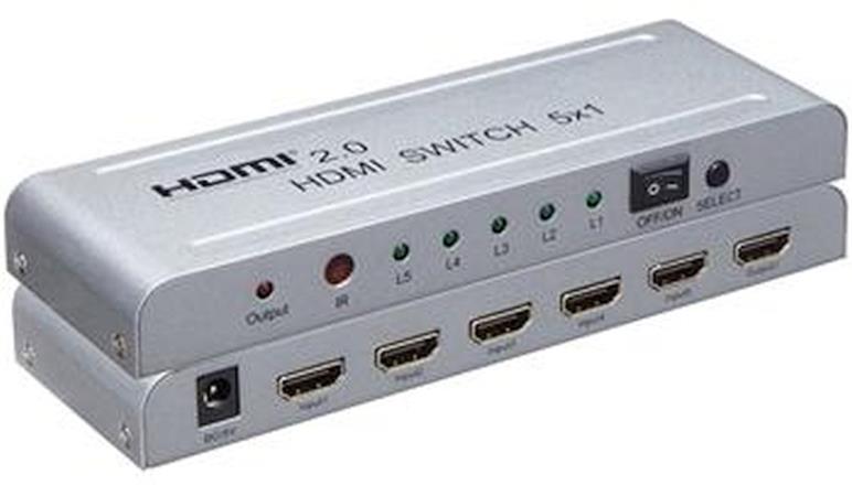 PremiumCord 4Kx2K@60Hz HDMI switch 5:1 kovový s dálkovým ovladačem a napájecím a