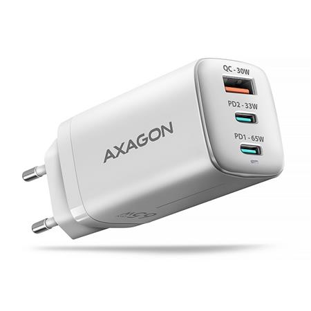 AXAGON ACU-DPQ65W, GaN nabíječka do sítě 65W, 3x port (USB-A + dual USB-C), PD3.