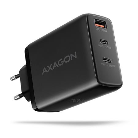 AXAGON ACU-DPQ100, GaN nabíječka do sítě 100W, 3x port (USB-A + dual USB-C), PD3