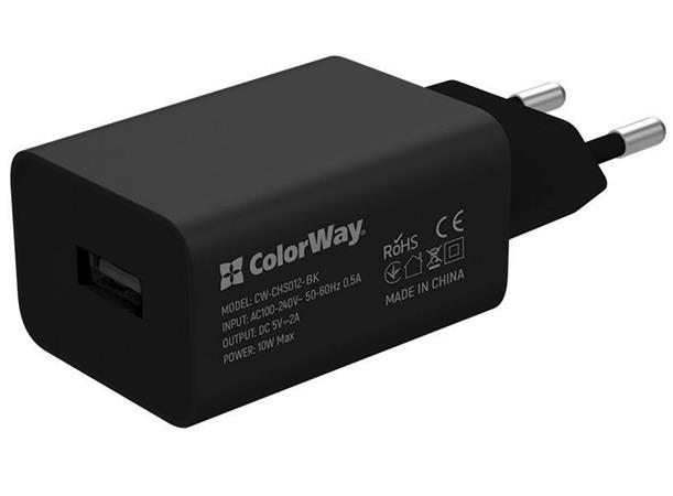 COLORWAY 1x USB/ síťová nabíječka/ 10W/ 100V-240Včerný + 1m kabel USB na Lightni