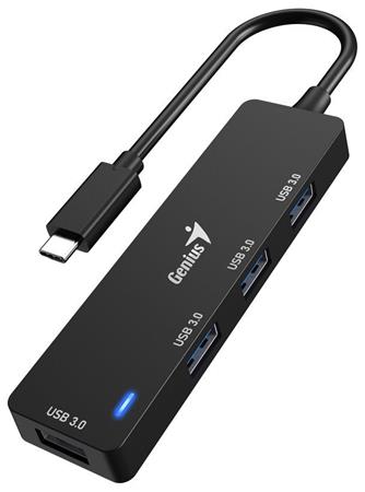 Genius UH-400 USB Hub, externí, USB-C na 4× USB 3.0, 15cm, černý