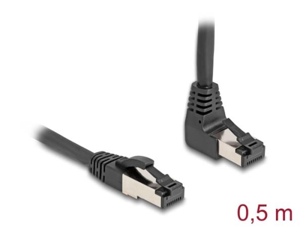 Delock Síťový kabel RJ45 Cat.8.1 S/FTP, zalomený nahoru o 90° / přímý, 0,5 m, če