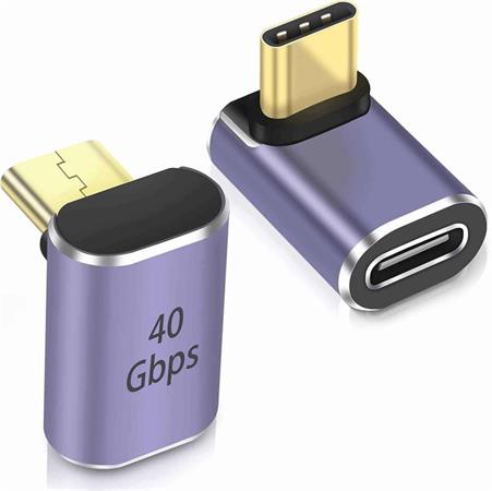 PremiumCord zahnutý 90° Adaptér USB-C Female - USB-C Male 40Gbps Aluminium