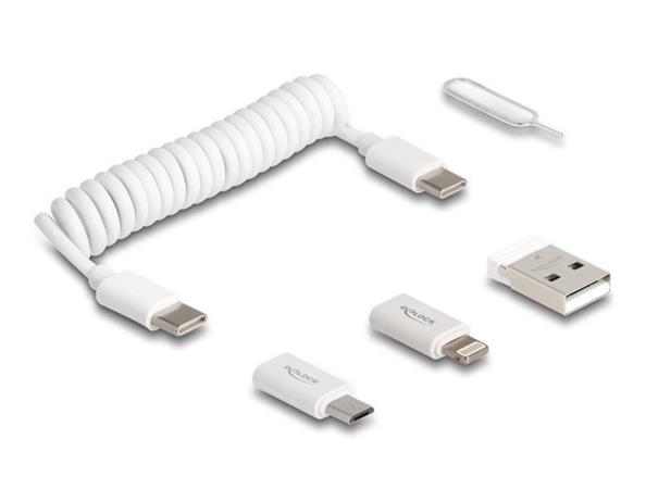 Delock 5 v 1 Sada s datovým a nabíjecím USB kabelem a adaptérem, PD 3.0 60 W, bí