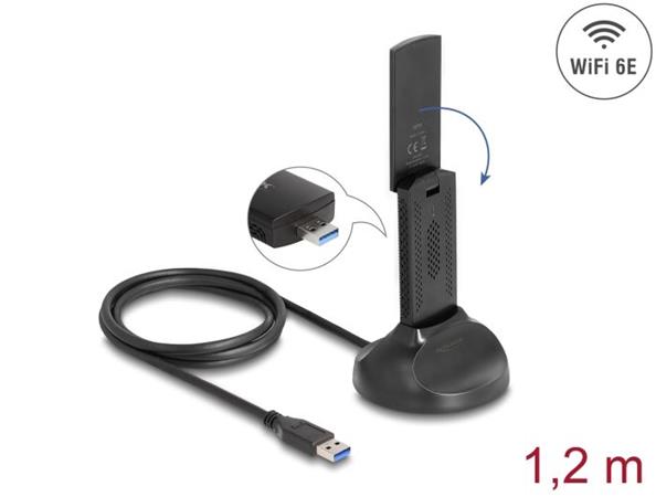 Delock Dvoupásmový Wi-Fi 6E WLAN USB adaptér AX3000 (2 x 1201 + 574 Mbps)