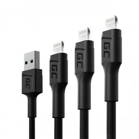 Green Cell Set 3x Cable GC Ray USB - Lightning 30cm, 120cm, 200cm for iPhone, iP