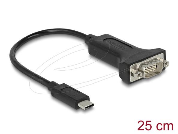 Delock Adaptér USB Type-C na 1 x Sériové RS-232 D-Sub 9 pin samec s maticemi 25