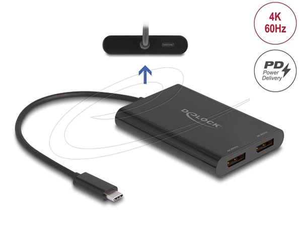 Delock Adaptér USB Type-C na 2 x DisplayPort 4K 60 Hz s grafikou DisplayLink a U