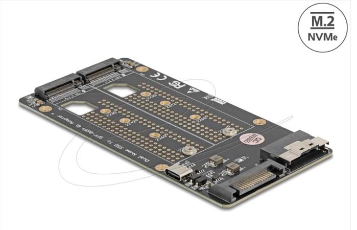 Delock Převodník SFF-8654 8i na 2 x SSD disky M.2 Key M NVMe