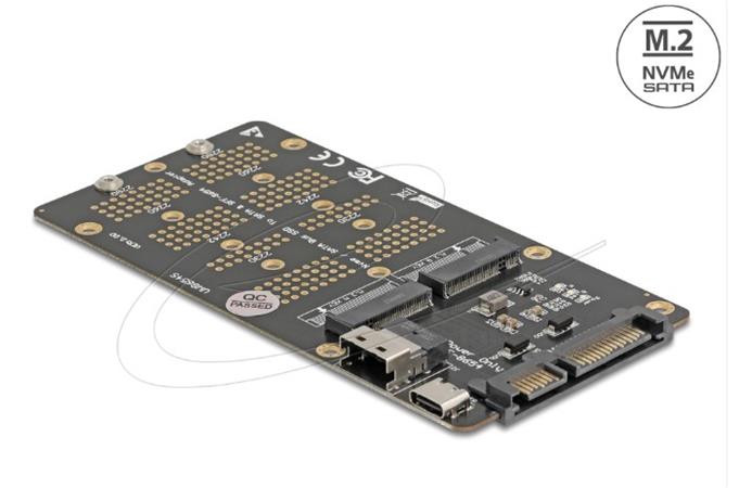 Delock Převodník M.2 Key M NVMe SSD na SFF-8654 a M.2 Key B SATA SSD na SATA