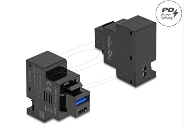 Delock Modul Keystone s nabíjecími porty USB Typ-A a USB Type-C™, PD 20 W, černá